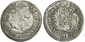 Silesia, Habsburg rule, Leopold I, 3 Kreuzer Breslau 1669 SHS
