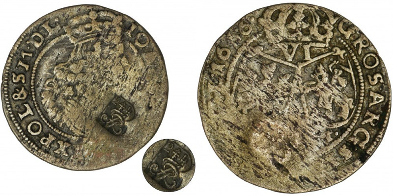 Potocki family dominial token, John II Casimir, 6 Groschen 1666 - countermark, R...