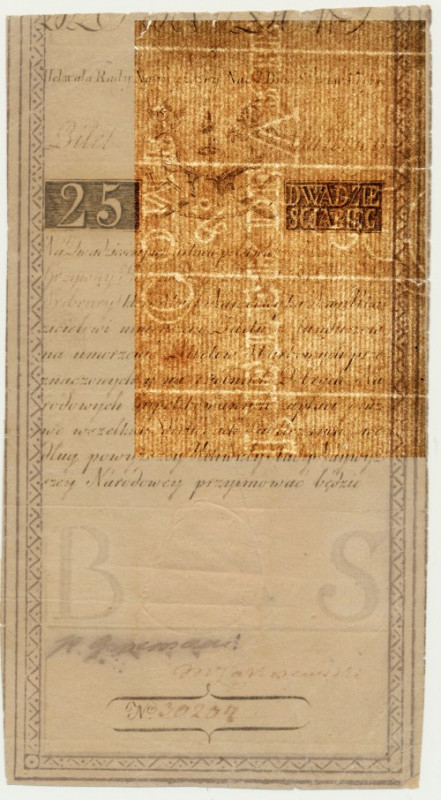 25 złotych 1794 - B - zw. Pieter de Vries & Comp Banknot z efektownym znakiem wo...