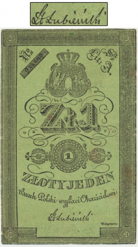 1 złoty 1831 Łubieński - cienki papier - RZADKIE Powstańcza złotówka z podpisem ...