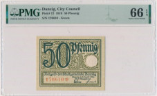 Danzig, 50 Pfennig 1919 - green print - PMG 66 EPQ