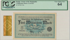 Danzig 5 bilion Mark 1923 - watermark 'squares' - PCGS 64