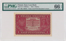 1 marka 1919 - I Serja BK - PMG 66 EPQ 2-ga nota