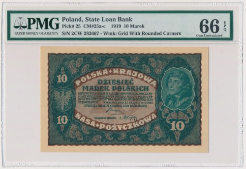 10 marek 1919 - II Serja CW - PMG 66 EPQ Odmiana dwuliterowa z numeratorem typu ...