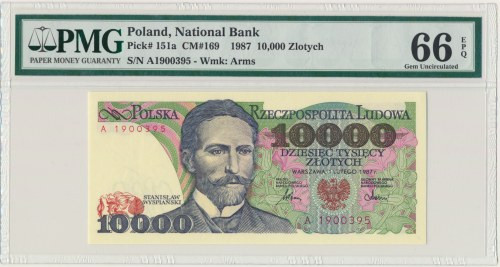 10.000 złotych 1987 - A - PMG 66 EPQ Pierwsza seria A.&nbsp; Emisyjny stan zacho...