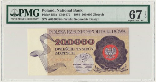 200.000 złotych 1989 - A - PMG 67 EPQ Lubiana pierwsza seria A.&nbsp; Emisyjny s...