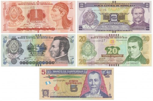 Zestaw, banknoty zagraniczne drukowane przez PWPW 2016 (5 szt.) Obiegowe banknot...