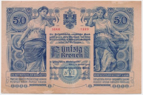 Austria, 50 Kronen 1902 Previously mounted but paper is still firm and colours a...