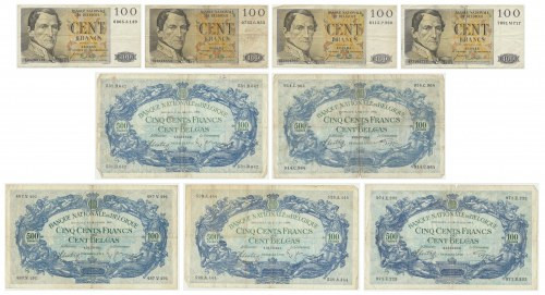 Belgium, group of 100 - 500 Francs 1938-55 (9 pcs) All used but never washed or ...