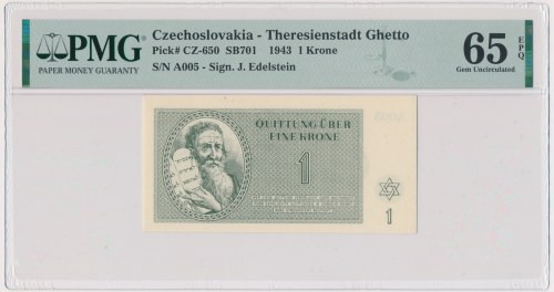 Czechoslovakia (Theresienstadt Ghetto), 1 Krone 1943 - PMG 65 EPQ &nbsp; &nbsp;E...