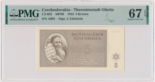 Czechoslovakia (Theresienstadt Ghetto), 5 Kronen 1943 - PMG 58 EPQ &nbsp; Emisyj...