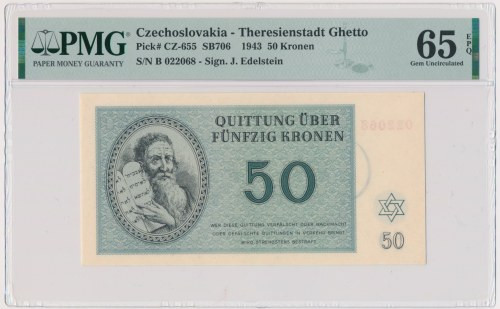 Czechoslovakia (Theresienstadt Ghetto), 50 Kronen 1943 - PMG 66 &nbsp; Piękna sz...