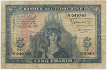 Bank of Indochina, New Hebrides, 5 francs (1944)