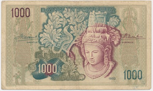 Indonesia, 1.000 Rupiah 1952 Circulated piece.&nbsp; Pressed. Obiegowy stan zach...