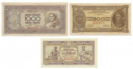 Yugoslavia, set 100-1000 dinars 1946 (3 pcs.)