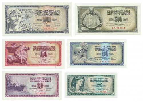 Yugoslavia, set of 5 - 1000 Dinars 1968-86 (6pcs) Highest denomination folded, o...