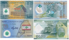 Lebanon, group of commemorative banknotes 50.000-100.000 Dinars 2013-2020 (4 pcs.)