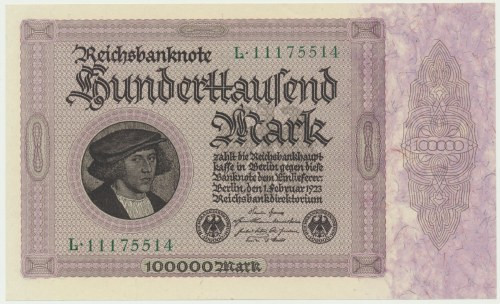 Germany, 100.000 Mark 1923 &nbsp; &nbsp; Reference: Rosenberg 82, Pick# 83a
Gra...