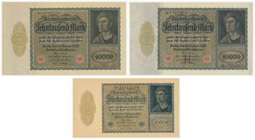 Germany, group of 10.000 Mark 1922 (3pcs) Brilliant uncirculated pieces, some wi...