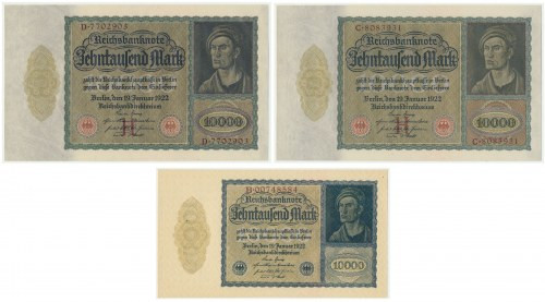 Germany, group of 10.000 Mark 1922 (3pcs) Brilliant uncirculated pieces, two wit...