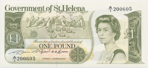 St. Helena, 1 Pound (1981) Light dent in paper, otherwise perfect.&nbsp; Drobna ...