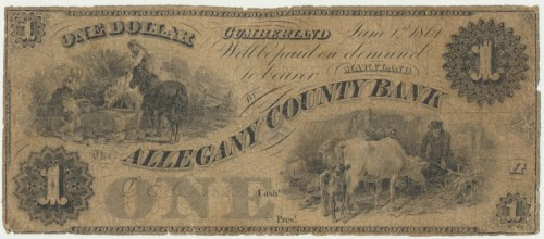 USA, Civil War, The Allegany County Bank of Cumberland, 1 Dollar 1861 &nbsp; &nb...