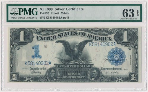 USA, Silver Certificate, 1 Dollars 1899 - Elliot & White - PMG 63 EPQ Signature ...