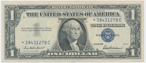 USA, Silver Certificate, 1 Dollar 1957★ - Priest & Anderson - star note Signatur...