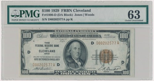 USA, Brown Seal, 100 Dollars 1929 - Jones & Woods - PMG 63 Signature Jones & Woo...