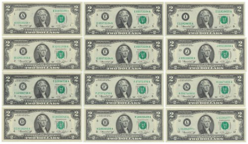 USA, 2$ 1976, Full set of all district serial letters A - L (12pcs.) Nice set of...