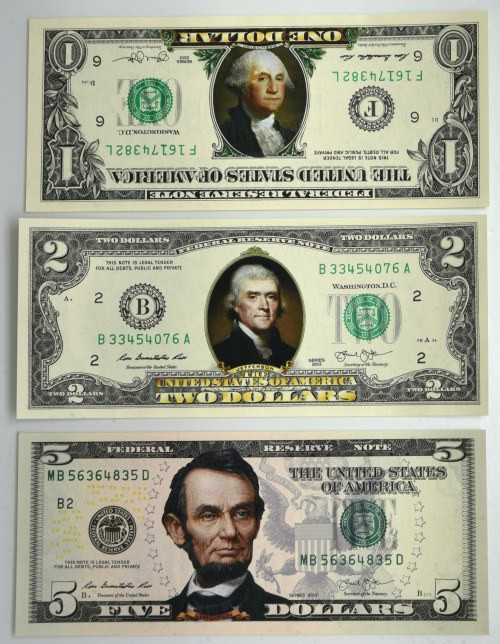 USA, enhanced genuine notes 1-5 Dollars 2013 (3 pcs.) Genuine notes enhanced by ...