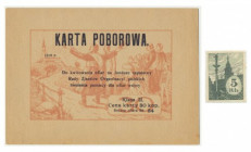 Karta Poborowa Rady Związków Organizacji Polskich 1916 + znaczek