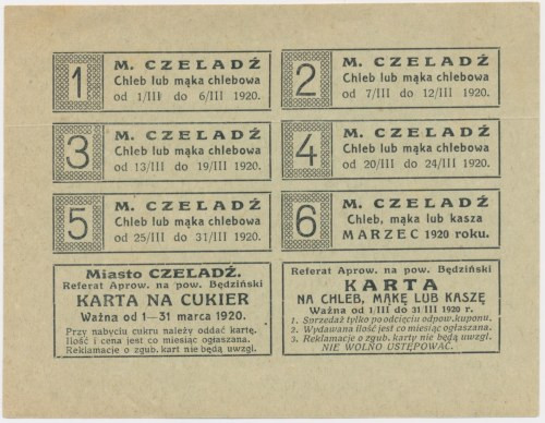 Czeladź, kartka żywnościowa 1920 Bardzo dobrze zachowane.&nbsp; Wymiary: 13.2 cm...