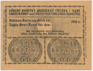 Łódź, dwuodcinkowa kartka żywnościowa na chleb 1916