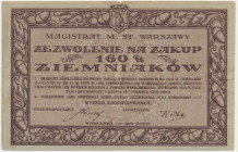 Warszawa, kartka żywnościowa na 160u ziemniaków 1918
