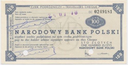 Czek podróżniczy NBP, 100 złotych 1976 - skasowany - Skasowany czek podróżniczy&...