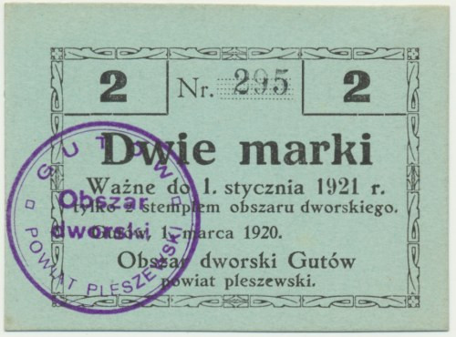 Gutów, 2 marki 1921 Podlepki na stronie odwrotnej.&nbsp; Reference: Podczaski P-...