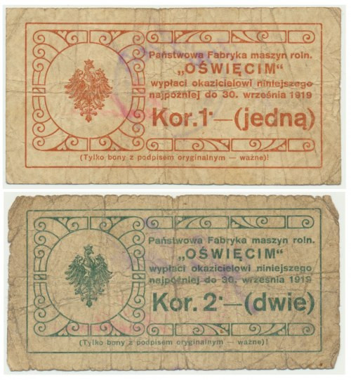 Oświęcim, zestaw 1-2 koron 1919 (2 szt.) Reference: Podczaski G-268.1.a, G-267.1...