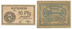 Katowice, zestaw bonów 10 fenigów 1917-20 (2 szt.)