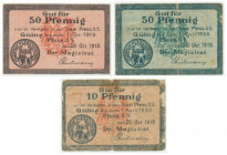 Pszczyna, zestaw 10-50 fenigów 1918 (3 szt.)