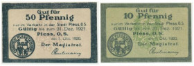 Pszczyna, zestaw 10-50 fenigów październik 1920 (2 szt.)