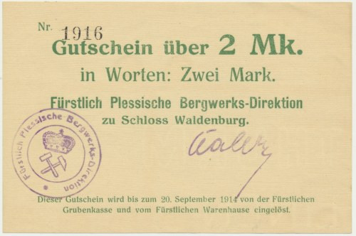 Wałbrzych, 2 marki 1914 
Grade: AU 

NOTGELDS | Emergency Paper Money Notgeld...