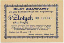 Mogilno, bilet zdawkowy na 5 złotych 1945