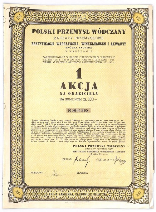 Polski Przemysł Wódczany Zakłady Przemysłowe „Rektyfikacja Warszawska” „Winkelha...