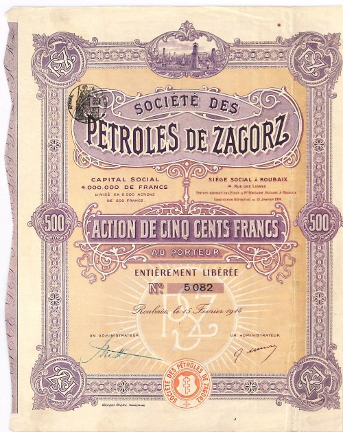 Petroles de Zagorz - akcja 500 franków 

BONDS AND SHARES