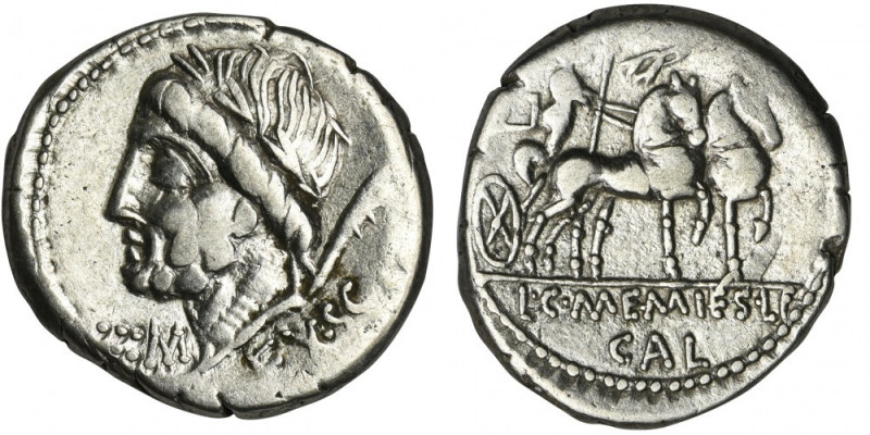 Roman Republic, L. and C. Memmius L. f. Galeria, Denarius Unusual joint issue of...