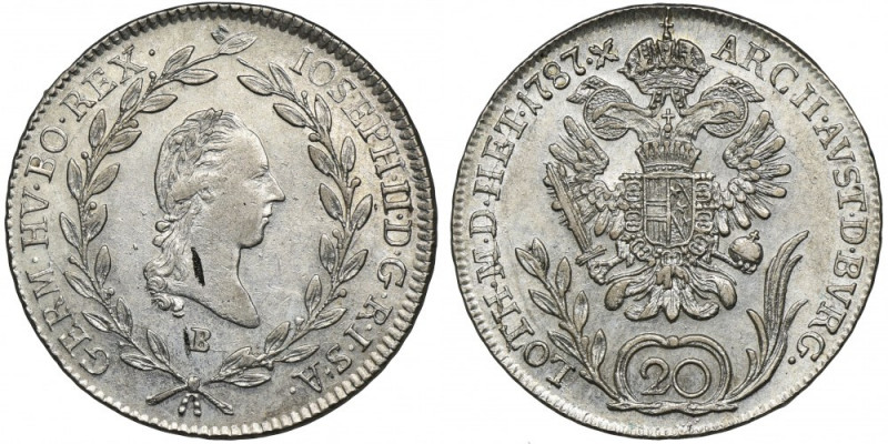 Austria, Joseph II, 20 Kreuzer Kremnitz 1787 B &nbsp; Ładna moneta z zegarowym p...