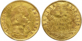 France, Napoleon III, 5 Francs Strasburg 1860 BB