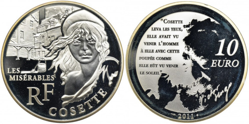 France, 10 Euro 2011 - Cosette Silver '900'. Moneta wybita stemplem lustrzanym. ...