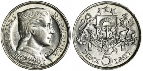 Latvia, Republic of Latvia, 5 Lati 1929